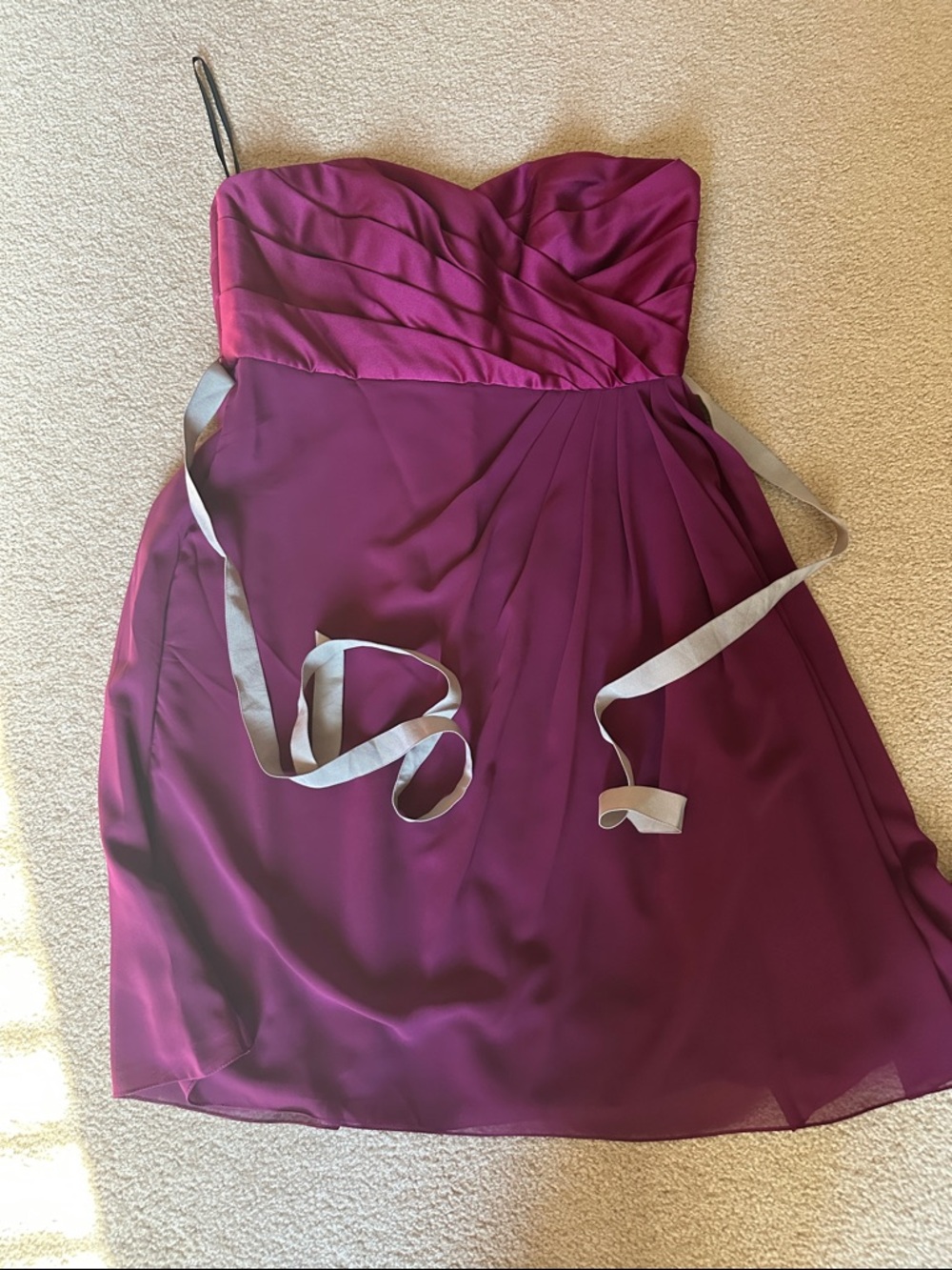 SORELLA VITA Strapless Plum A-Line Dress with Silver Sash